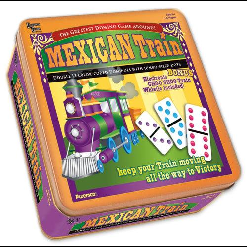 University Games - Mexican Train - Double 12 - Color Dot - Dominoes - W/Tin - Limolin 