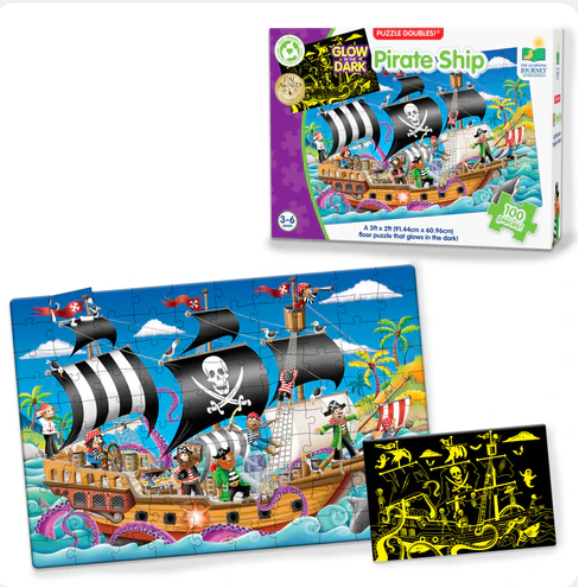 University Games - Puzzle Doubles - Glow In The Dark - Pirate Ship - Limolin 
