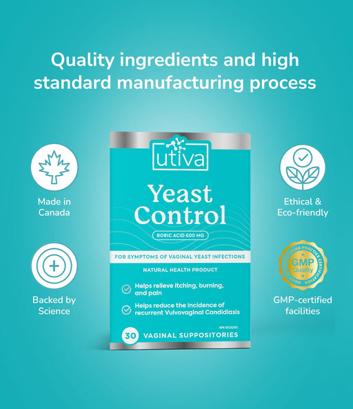 Utiva - Boric Acid Yeast Control Vag Sup - 30 V.Suppositories - Limolin 