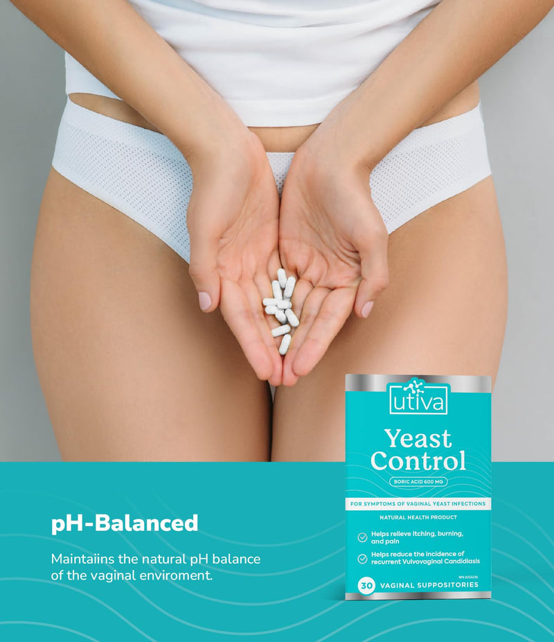 Utiva - Boric Acid Yeast Control Vag Sup - 30 V.Suppositories - Limolin 