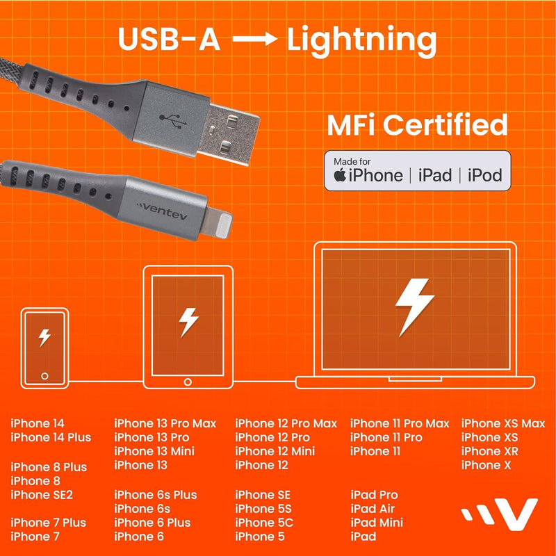 Ventev - Charge & Sync Lightning MFI to USB-A- Steel Gray - Limolin 