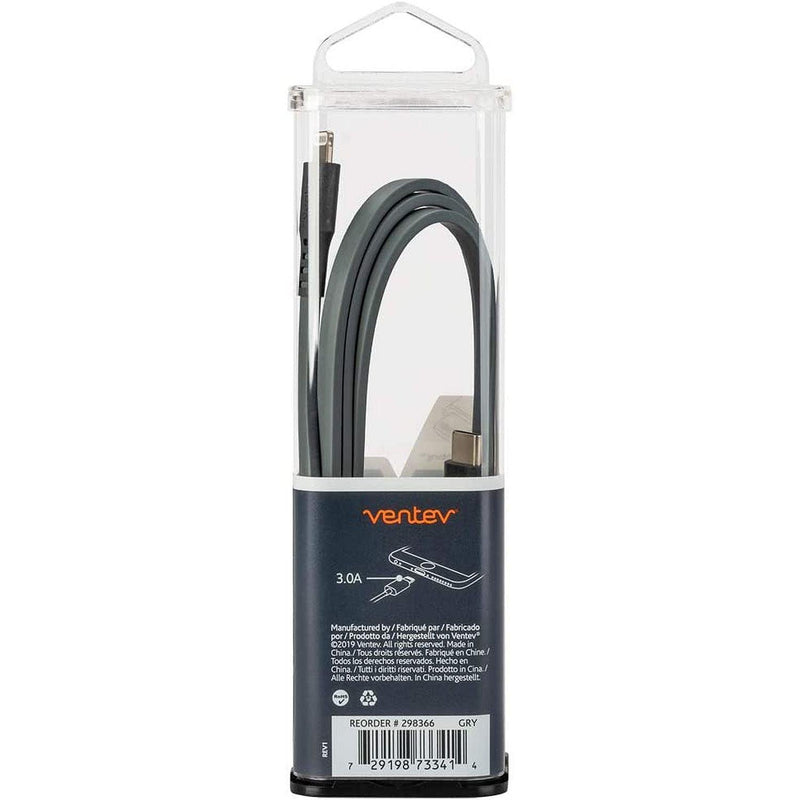 Ventev - Charge & Sync Lightning MFI to USB-C 33ft Flat Cable - Gray - Limolin 