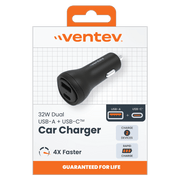 Ventev - ULTRAFAST 32W Dual USB C and USB A Port Car Charger Black - Limolin 