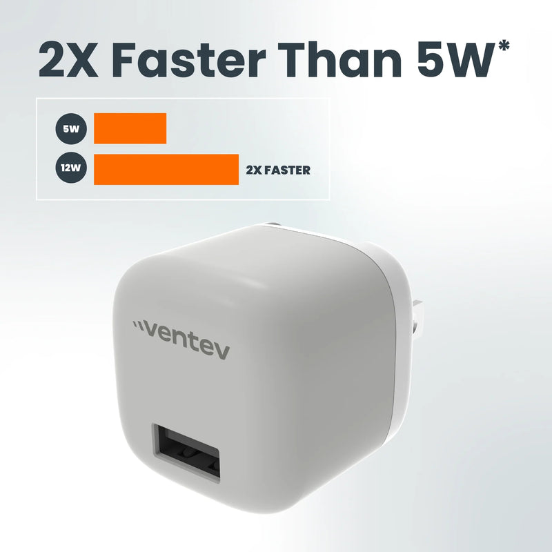 Ventev - Wall Charger 1 Port 12W 2.4amp USB-A - White - Limolin 