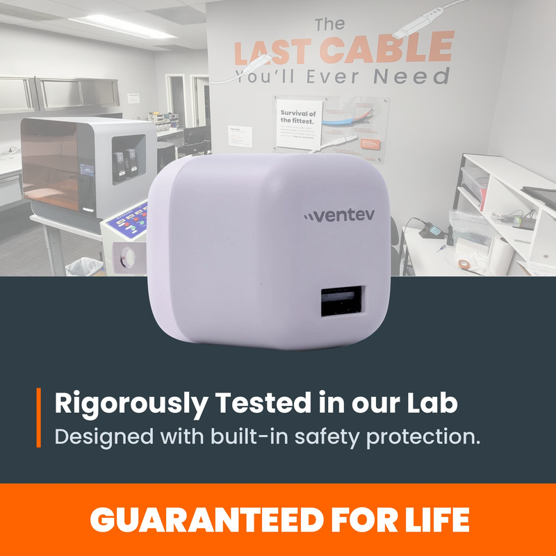 Ventev - Wall Charger 1 Port 12W 2.4amp USB-A - White - Limolin 