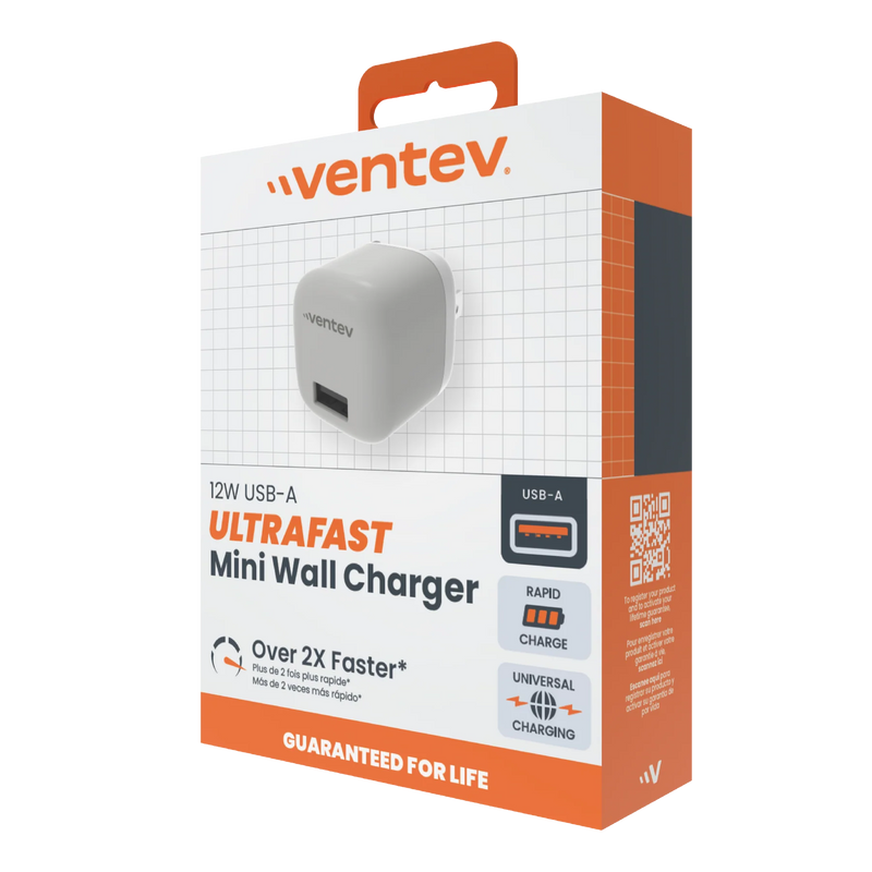 Ventev - Wall Charger 1 Port 12W 2.4amp USB-A - White - Limolin 