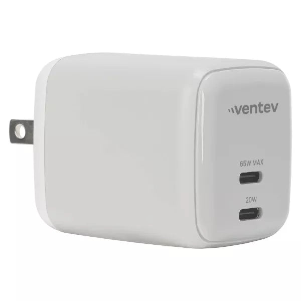 Ventev - Wall Charger 2 Port 65W USB-C GaN Programable Power Supply (PPS) Folding Prongs - White - Limolin 