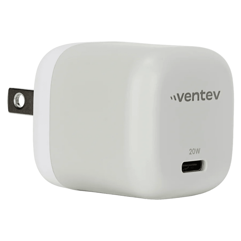 Ventev - Wall Charger Mini 1 Port 20W USB-C Power Delivery Foldable Prongs Rapid Charge - Whte & Grey - Limolin 