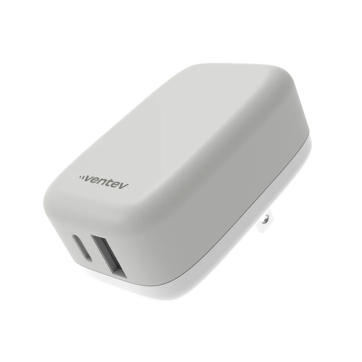 Ventev - Wall Charger 27W USB-C + USB-A with Folding Prongs - White/Grey