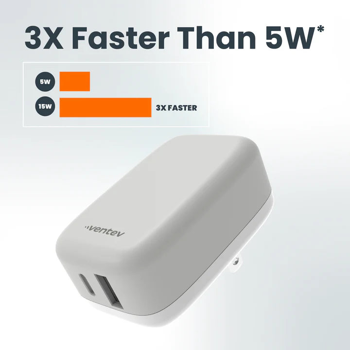 Ventev - Wall Charger 27W USB-C + USB-A with Folding Prongs - White/Grey