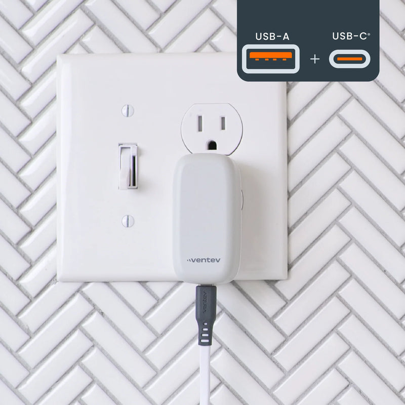 Ventev - Wall Charger 27W USB-C + USB-A with Folding Prongs - White/Grey