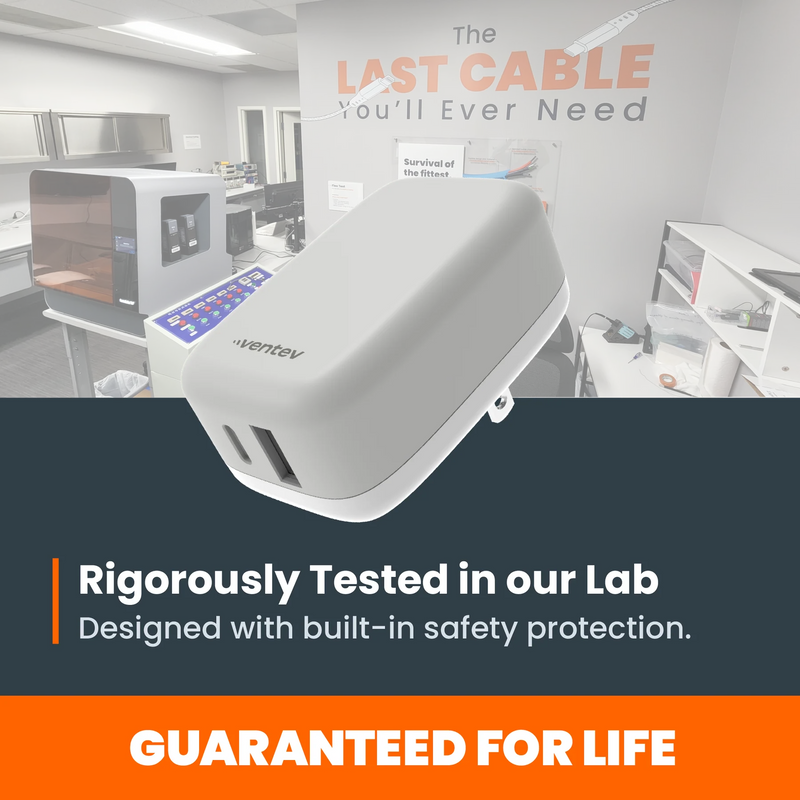 Ventev - Wall Charger 27W USB-C + USB-A with Folding Prongs - White/Grey