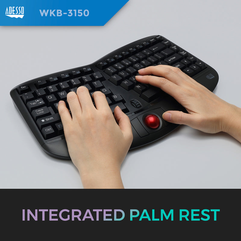 Adesso - 2.4G Wireless Mini Ergonomic Trackball Keyboard