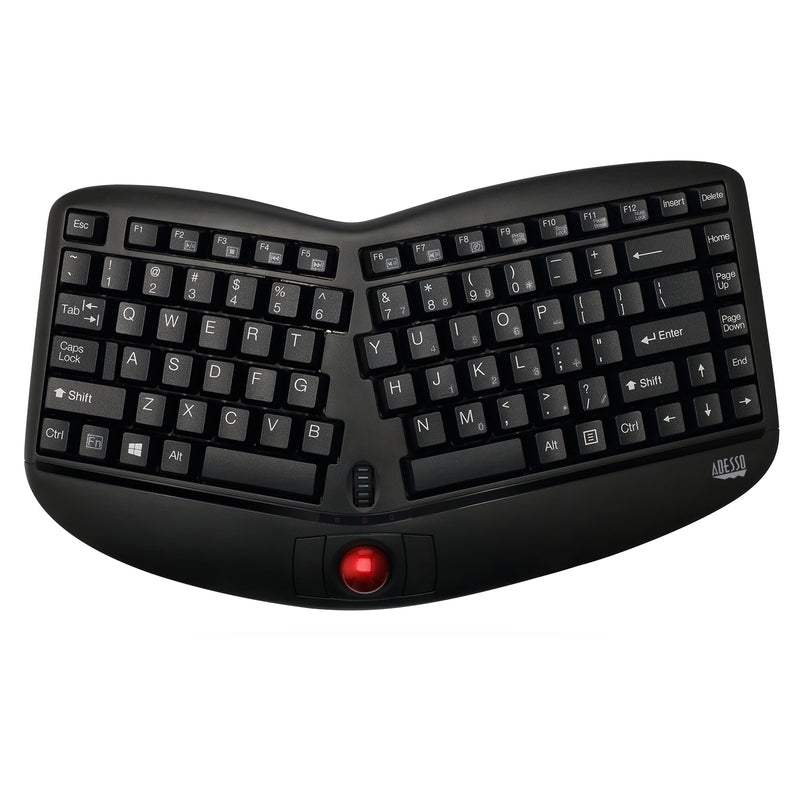 Adesso - 2.4G Wireless Mini Ergonomic Trackball Keyboard