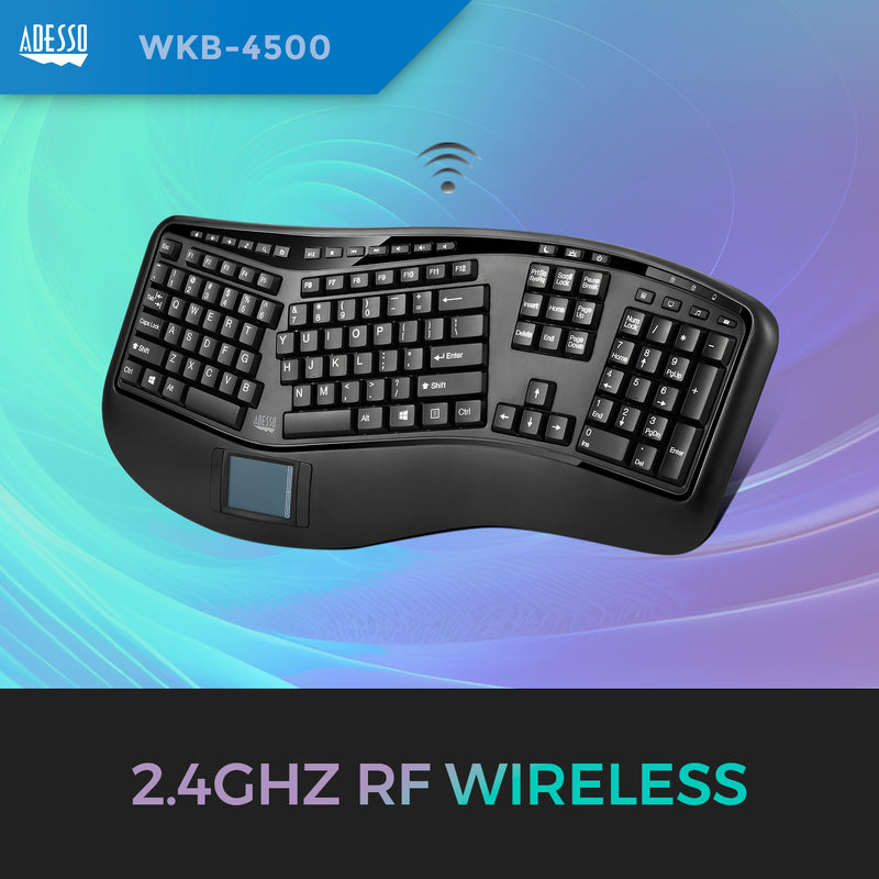 Adesso - 2.4G Wireless Ergonomic Touchpad Keyboard