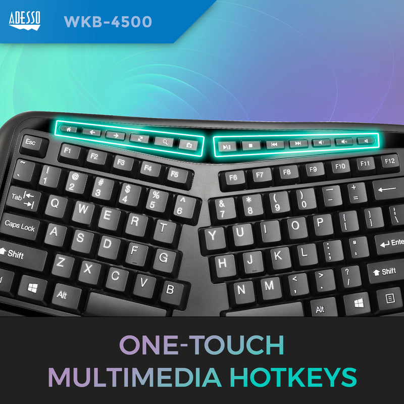 Adesso - 2.4G Wireless Ergonomic Touchpad Keyboard