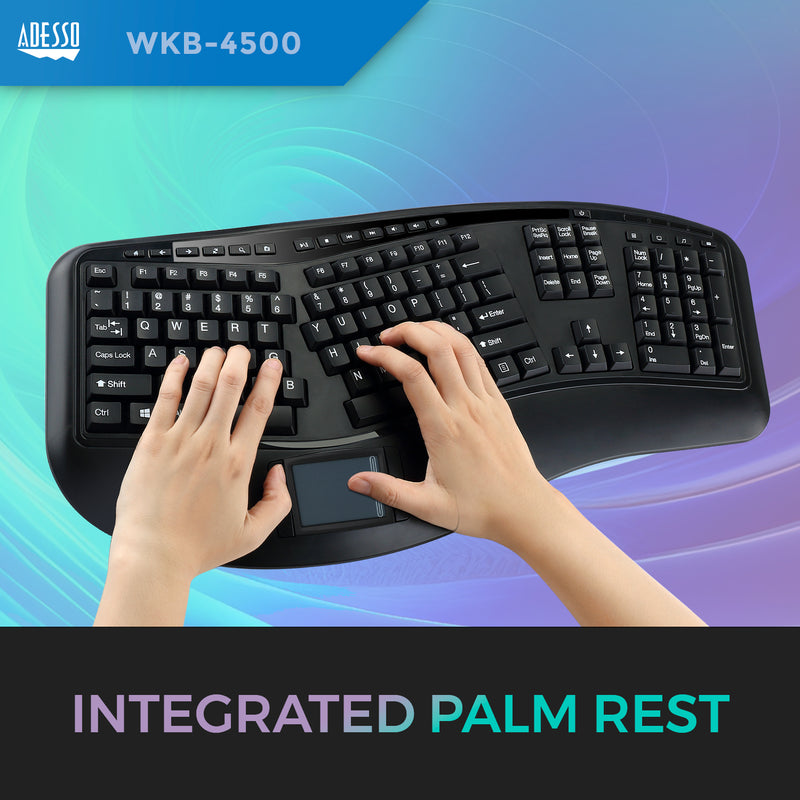 Adesso - 2.4G Wireless Ergonomic Touchpad Keyboard
