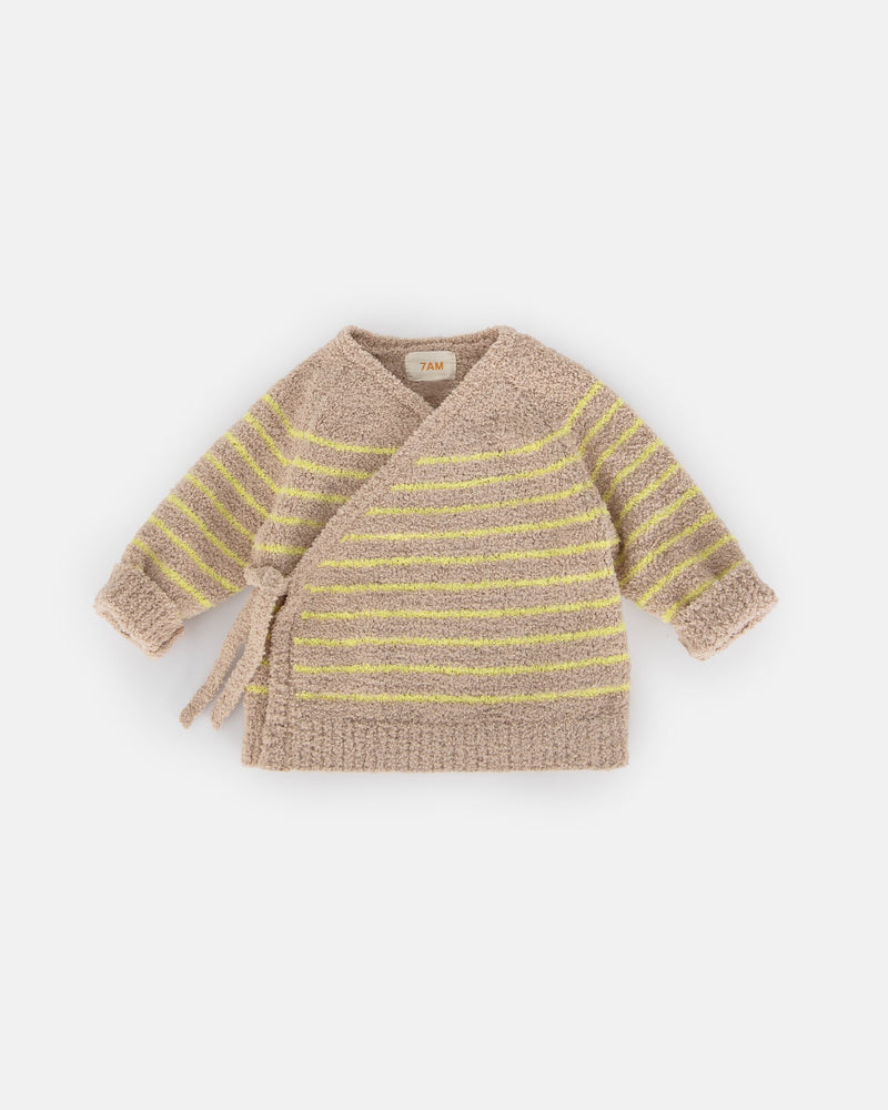 7AM - Wrap Top - Fuzzy - Pecan, Chartreuse - 3-6M