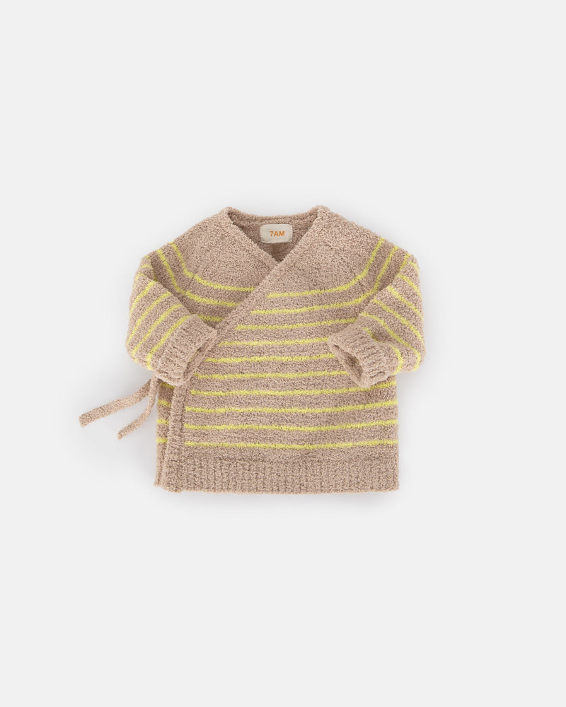 7AM - Wrap Top - Fuzzy - Pecan, Chartreuse - 9-12M