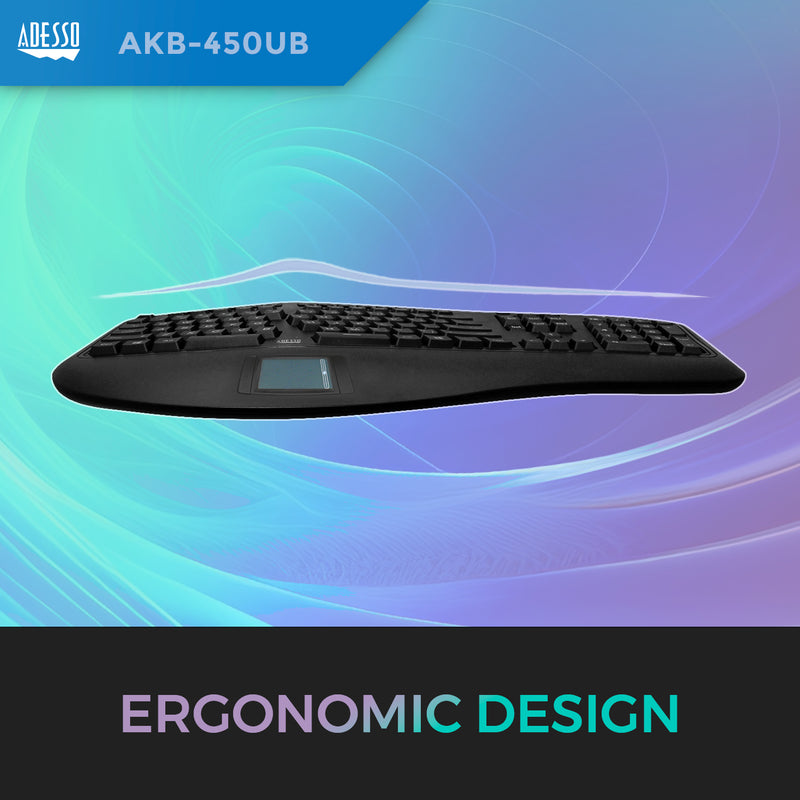 Adesso - Keyboard Wired Tru-Form Ergonomic Integrated Palm Rest with Touchpad - Black