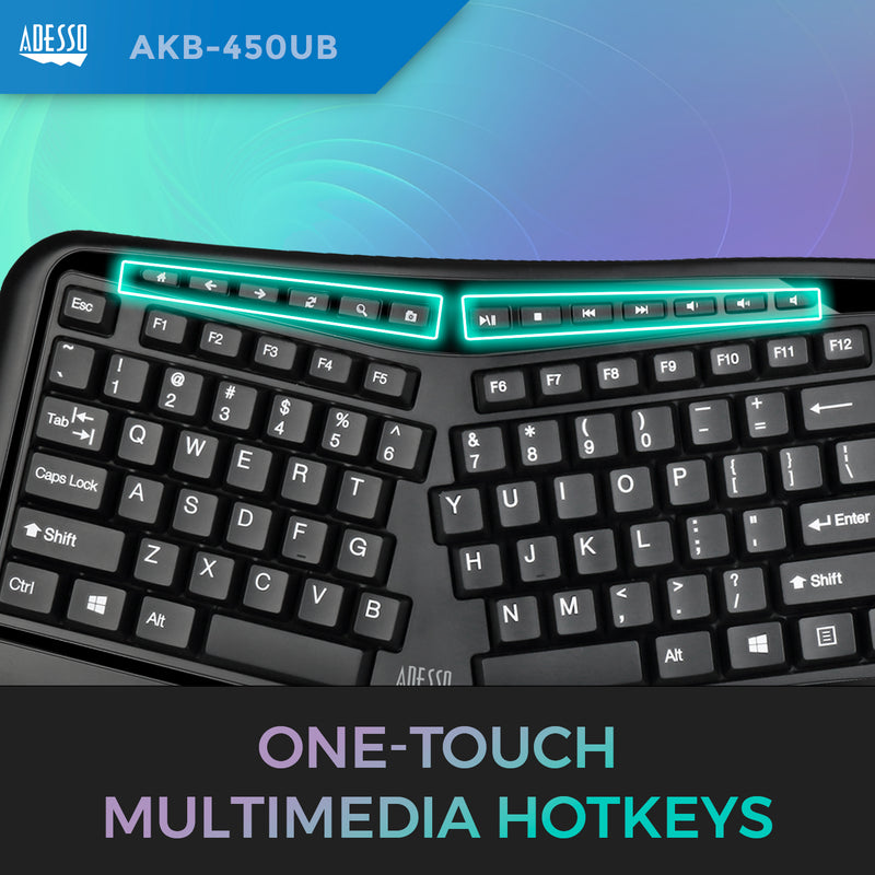 Adesso - Keyboard Wired Tru-Form Ergonomic Integrated Palm Rest with Touchpad - Black