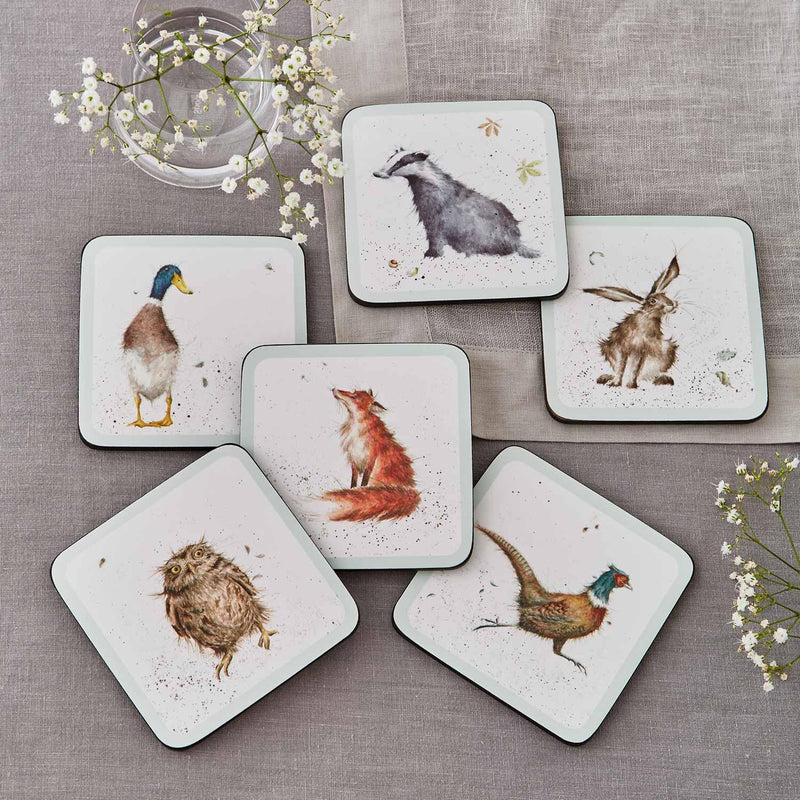 Wrendale Designs - Country Set - Country Animal Coasters (Set of 6) | 4x4 in - Limolin 