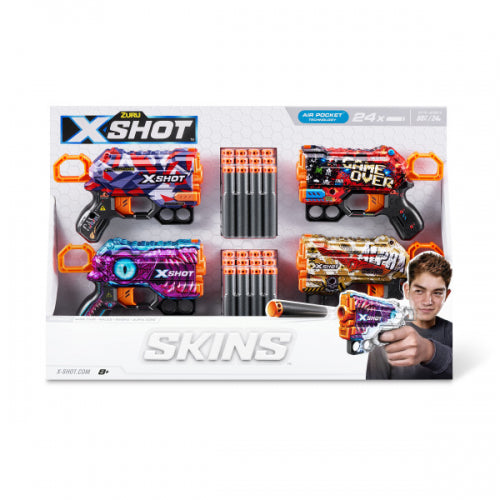 XShot - SKINS MENACE DART BLASTER 4 PACK (W/24 DARTS) - Limolin 