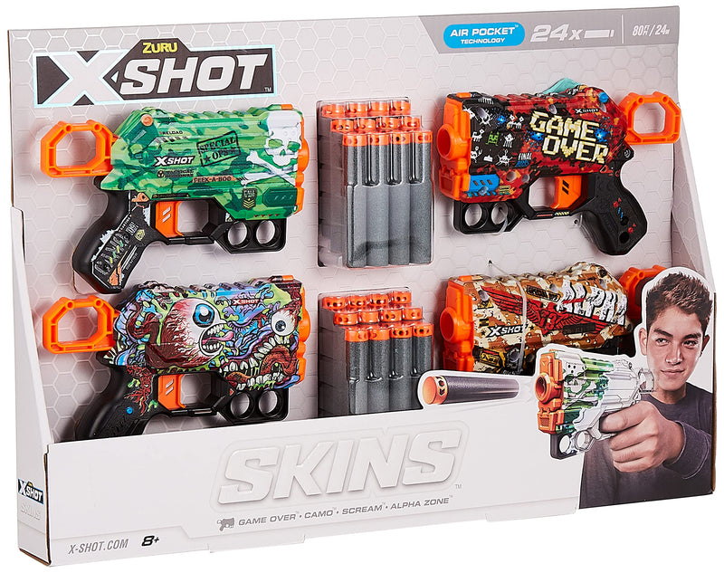 XShot - SKINS MENACE DART BLASTER 4 PACK (W/24 DARTS) - Limolin 