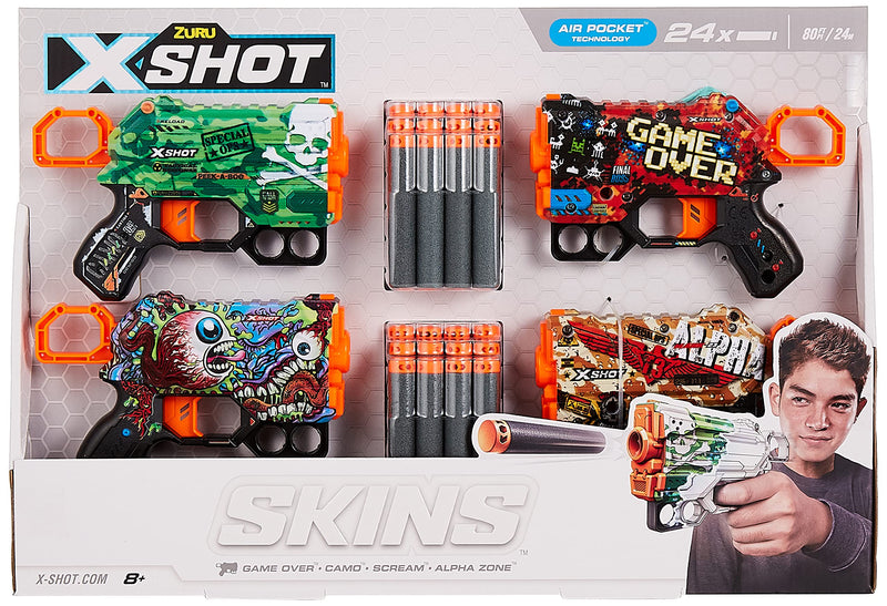 XShot - SKINS MENACE DART BLASTER 4 PACK (W/24 DARTS) - Limolin 