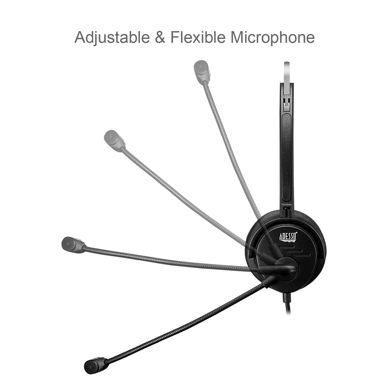 Adesso - Headset Mono with Boom Mic Xtreme P1 Noise Cancelling USB Inline Control Module - Black
