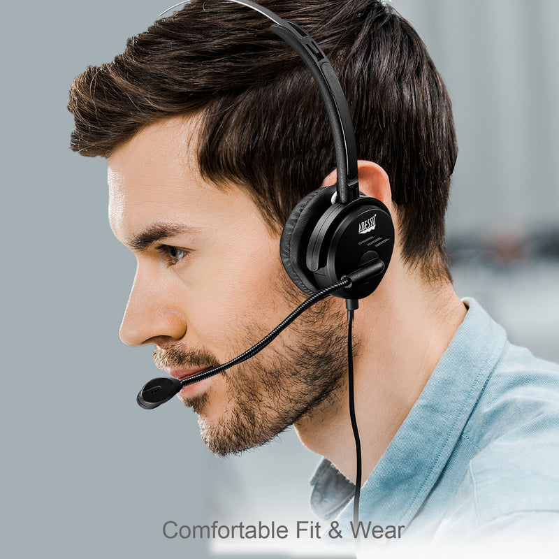 Adesso - Headset Mono with Boom Mic Xtreme P1 Noise Cancelling USB Inline Control Module - Black