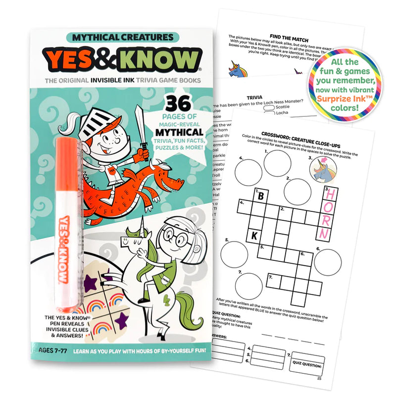 Tree Town Toys - YES & KNOW - INVISIBLE INK GAME BOOK - MYTHICAL CREATURES