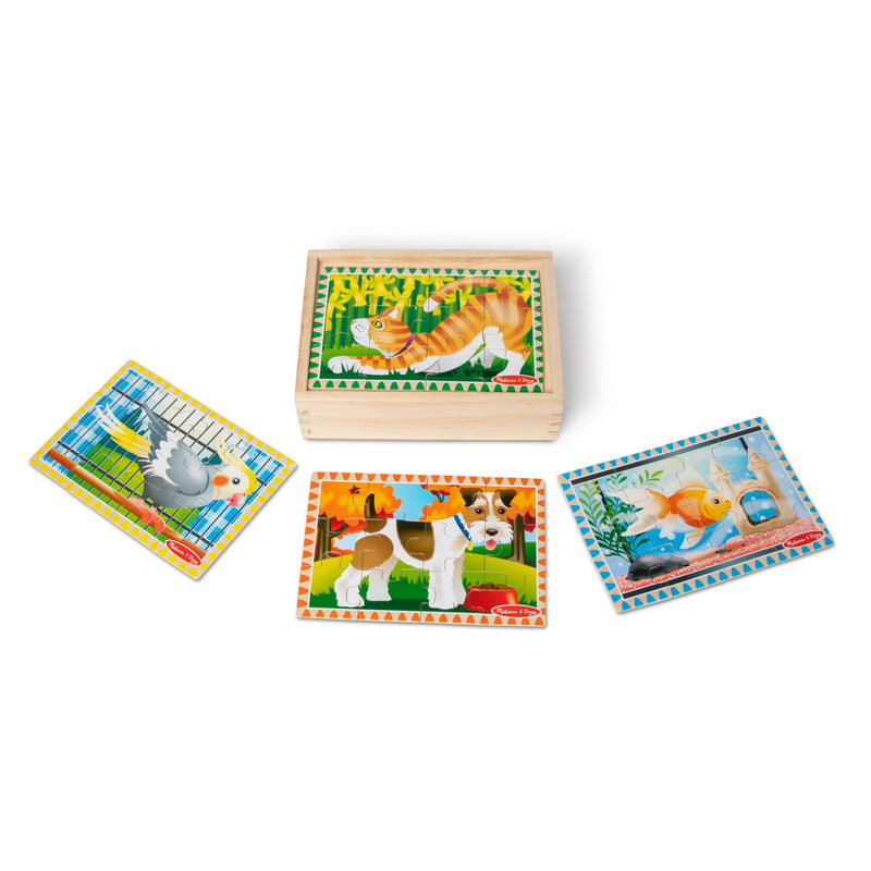 Melissa & Doug - 12-Piece Wooden Puzzles - Pets (Set of 4) - four pet puzzles and storage box