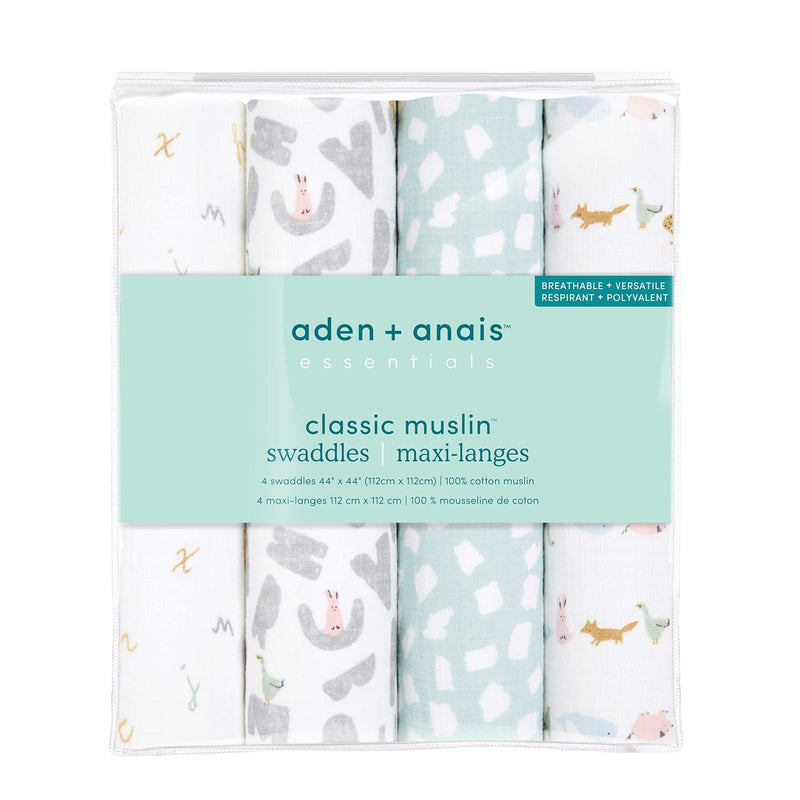 aden + anais - Classic Swaddles Mother & Baby Alphabet Animals Neutral
