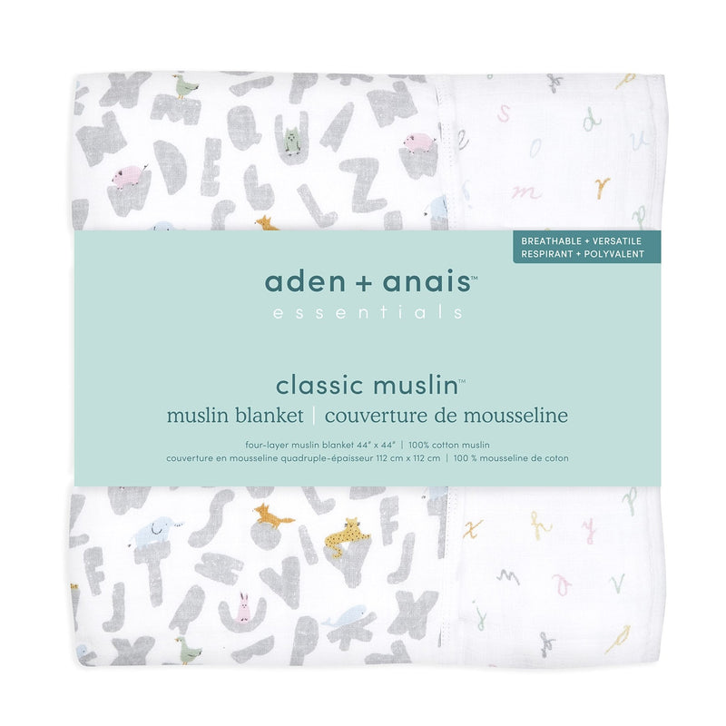 aden + anais - Muslin Blanket Mother & Baby Muslin Blanket | Alphabet Animals - Neutral