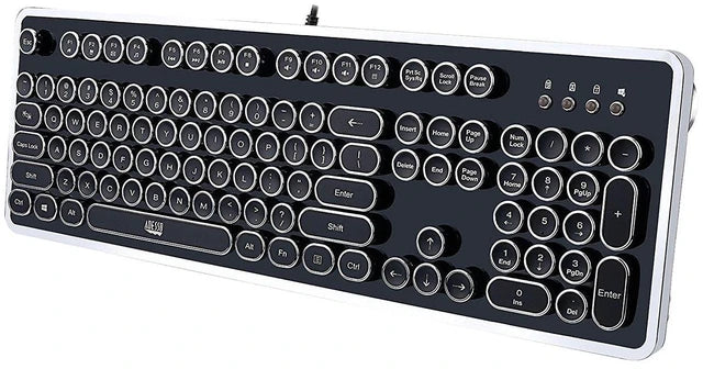 Adesso AKB-636UB mechanical typewriter keyboard angled view