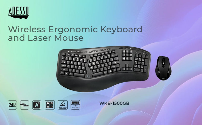 Adesso - Keyboard & Mouse Combo Wireless ERGO 1600dpi PC/MAC - FRENCH Canadian Electronics