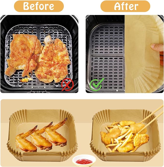 Square Air Fryer Parchment Liners, 16 × 16 cm, 50 Count