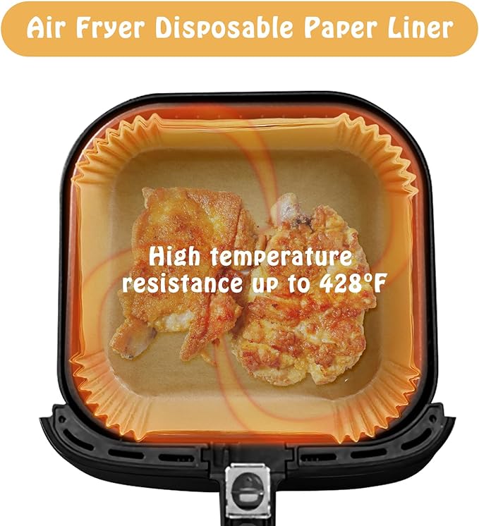 Square Air Fryer Parchment Liners, 16 × 16 cm, 50 Count