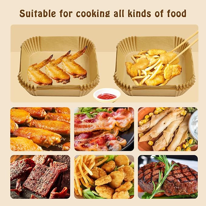 Square Air Fryer Parchment Liners, 20 × 20 cm, 50 Count