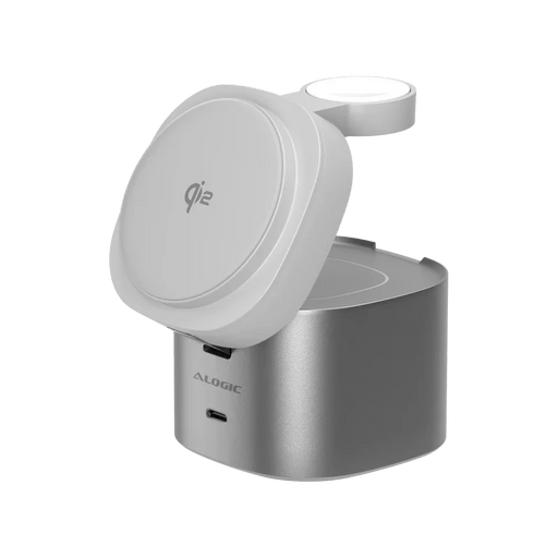 Alogic - Qi2 Charging Stand 4 - in - 1 Phone & Airpods & Apple Watch Charger & USB - C Charging - White Electronics