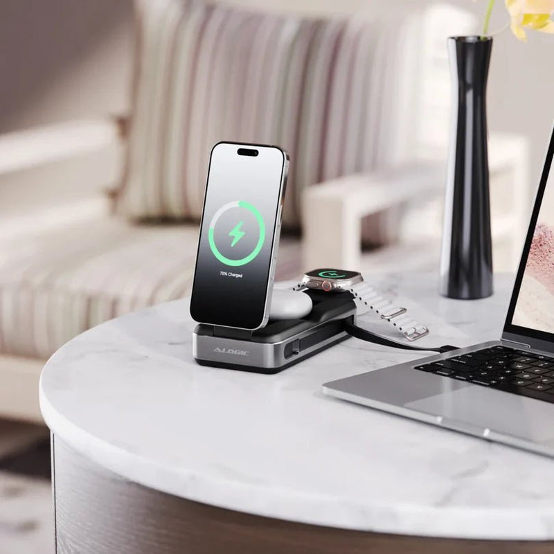 Alogic - Qi2 Power Bank 21000mAh 6 - in - 1 with USB - C 100W Fast Charging - Grey Electronics