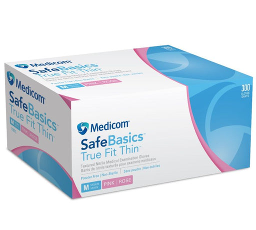 AMD Medicom - Safebasics Thin Nitrile Powder Free Gloves (300) Durable and Comfortable Health & Wellness Pink Extra - Small