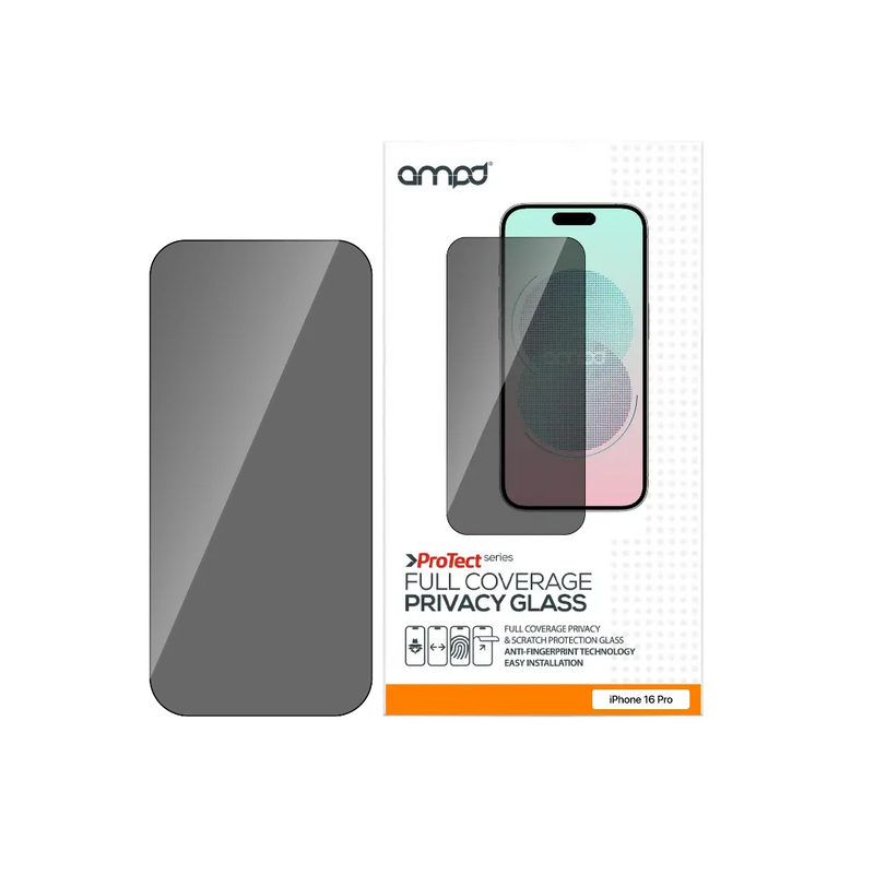 AMPD privacy tempered glass protector for iPhone 16 Pro