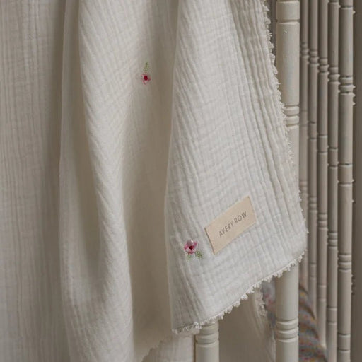 Avery Row - Embroidered Muslin blanket Anemone Home & Kitchen