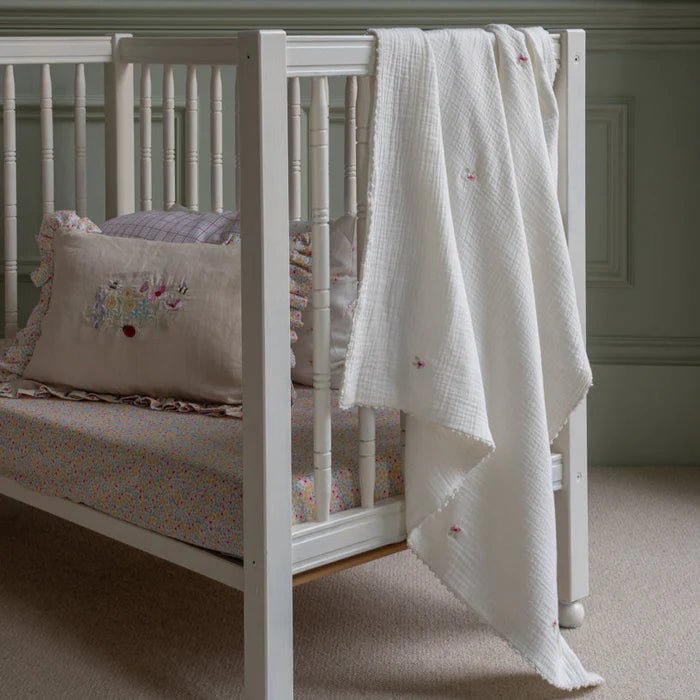 Avery Row - Embroidered Muslin blanket Anemone Home & Kitchen