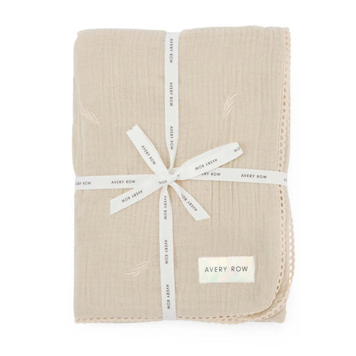Avery Row - Embroidered Muslin blanket Grasslands, Milky White Mother & Baby