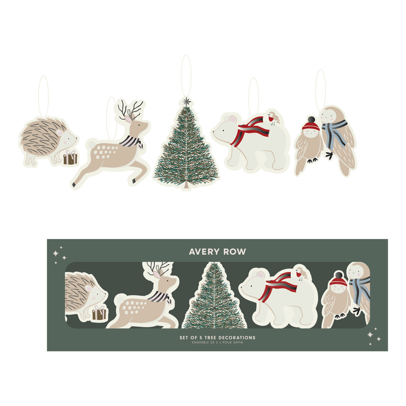 Avery Row - Embroidered Tree Decorations, Set of 5 Winter Woodlands Home & Kitchen