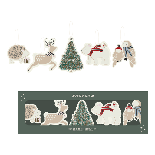 Avery Row - Embroidered Tree Decorations, Set of 5 Winter Woodlands Home & Kitchen