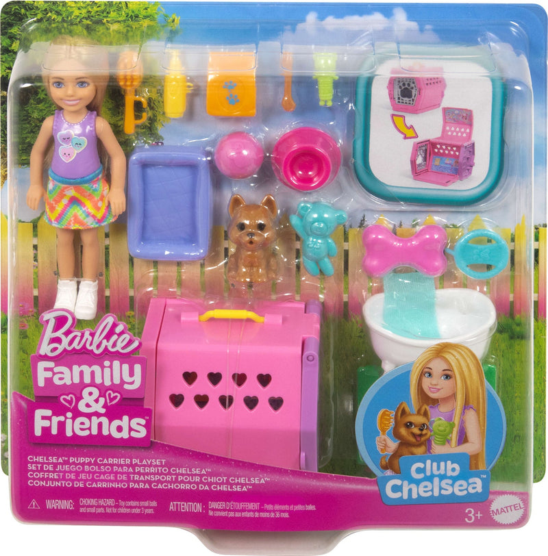 Barbie Chelsea Puppy Carrier Playset with doll, puppy and accessories